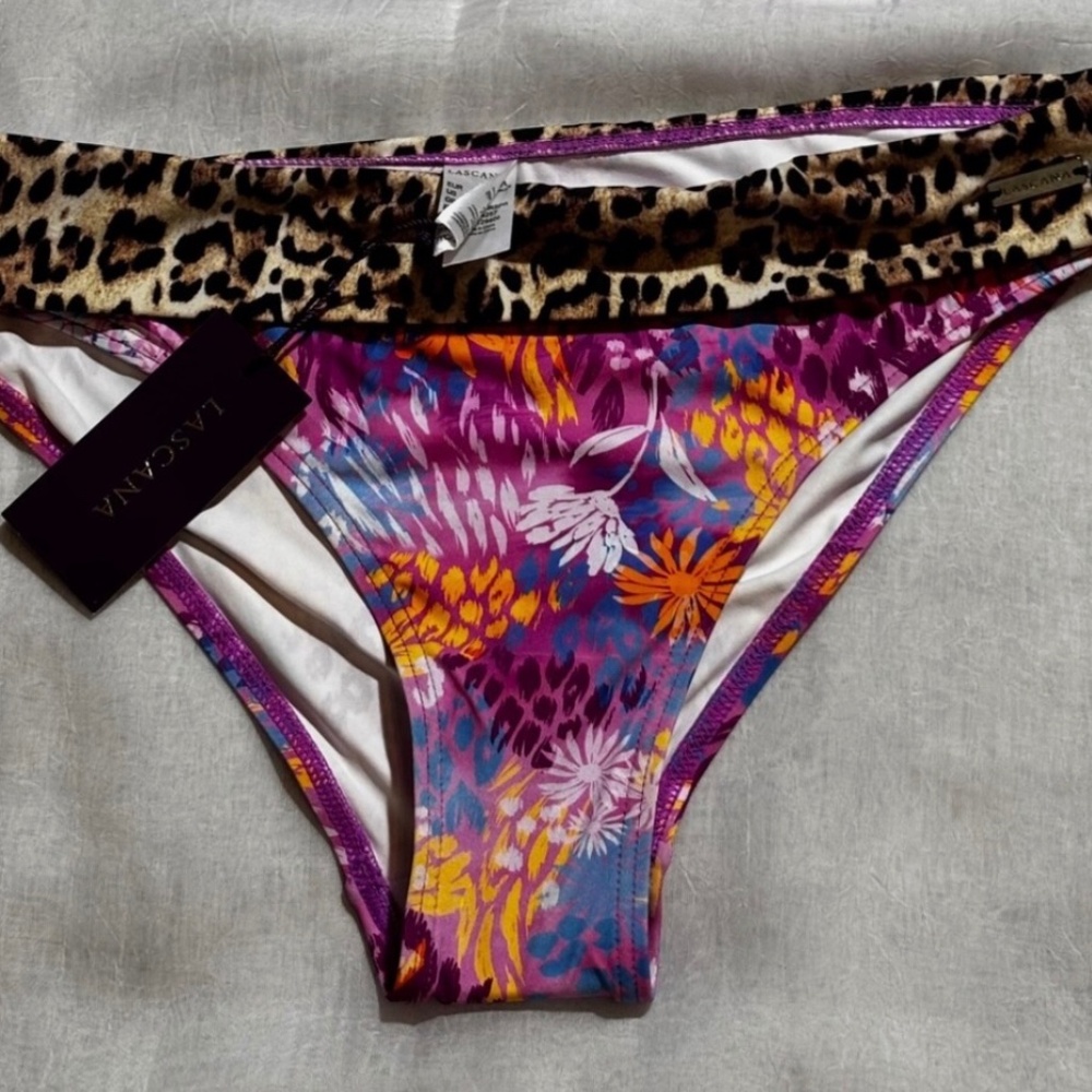 LASCANA Women’s Leopard Floral Bikini Bottom Sz 6 Mid Rise